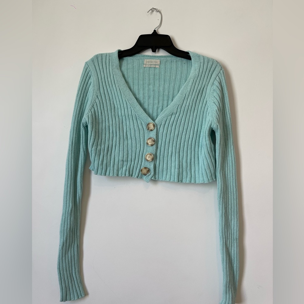 Urban Outfitters cropped teal button up cardigan